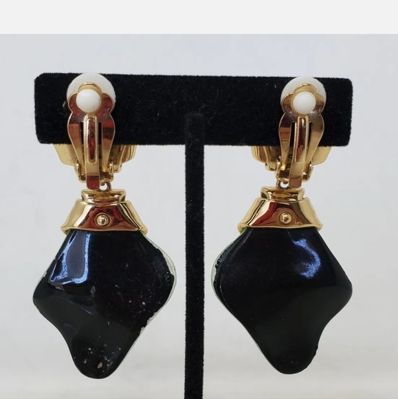 Vintage SIGNED Alexis Bittar Earrings 1990s Seafoam Green Lucite /Resin Matte Go - Picture 7 of 9